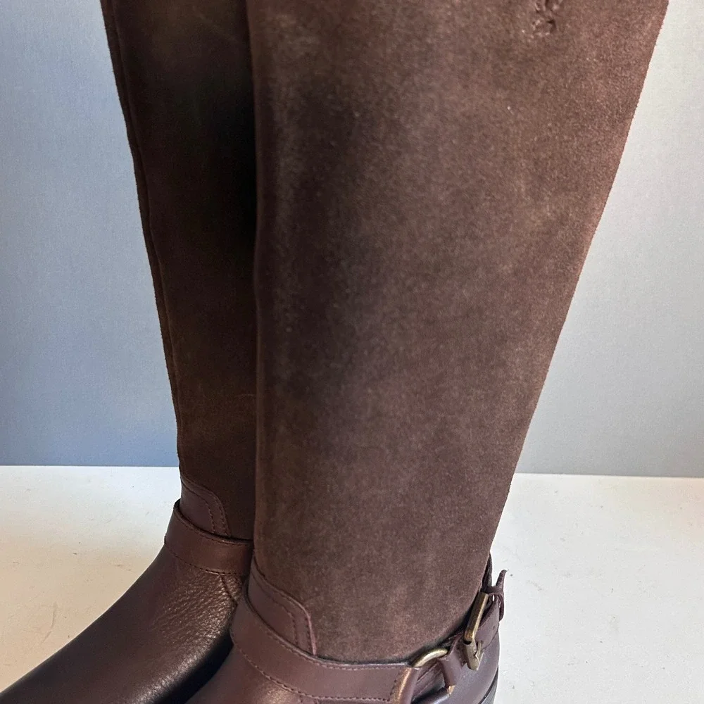 Lauren Ralph Lauren Tall Boots Size 8 Brown Suede Leather Riding Harness